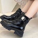 Patent Leather Multi Buckle Straps Combat Boots Oshnow